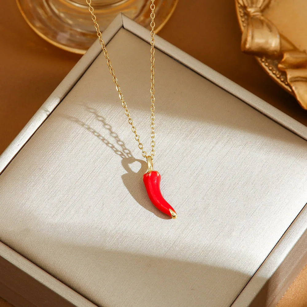 Women's titanium steel necklace with indie cherry pendant on O-ring chain