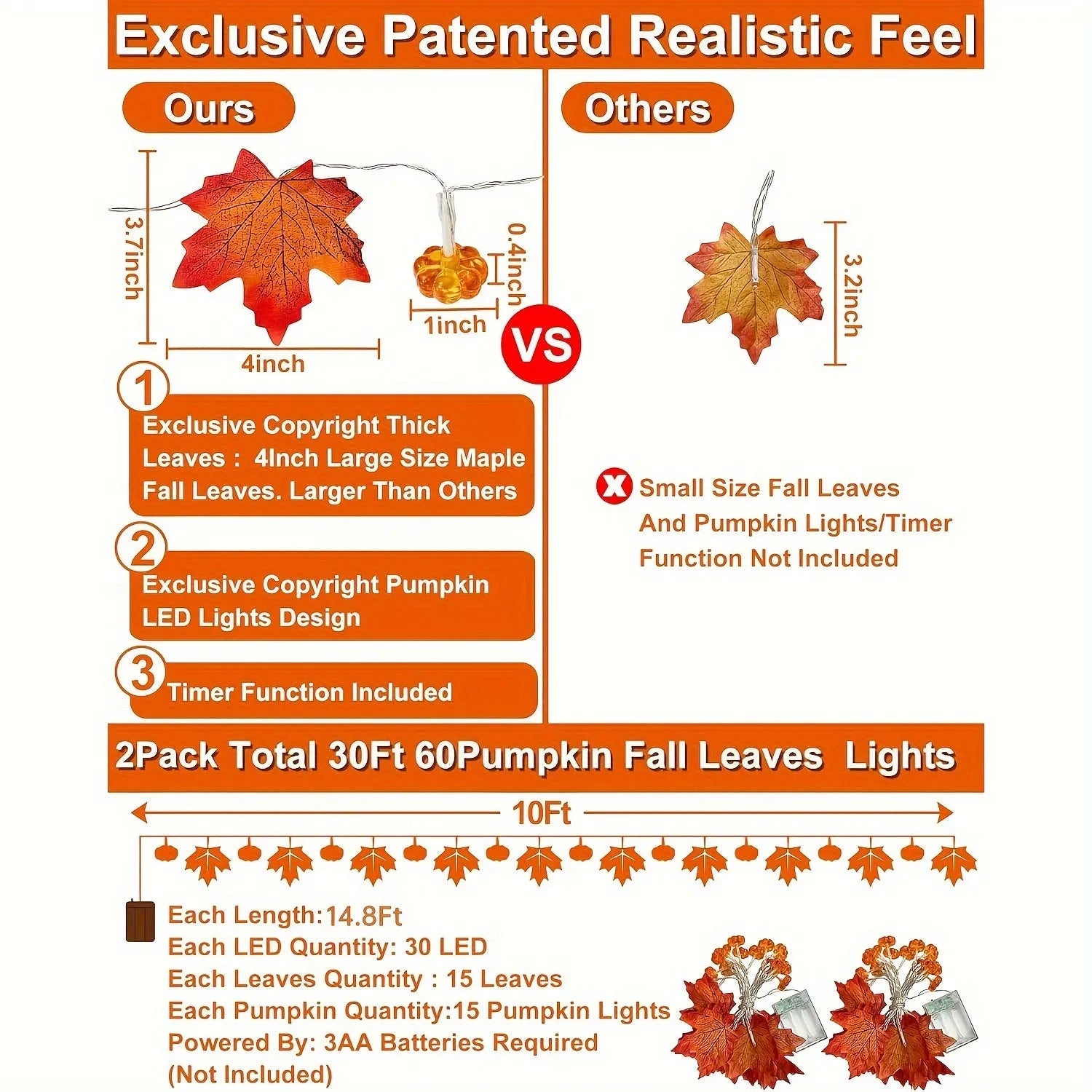 Picture of USB powered plastic string lights in autumn decoration colour finish