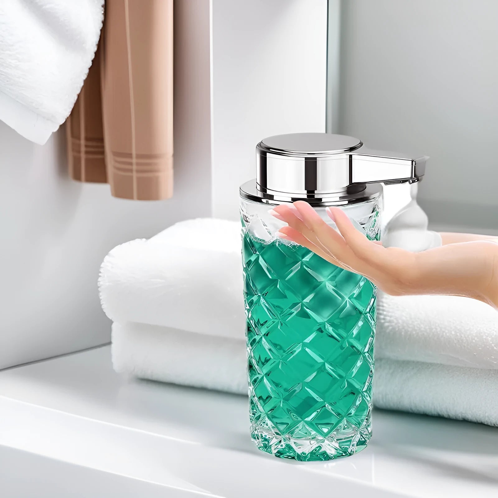 Automatic soap dispenser with silver-plated PET housing and Type-C charging port