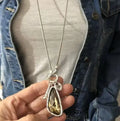 Geometric plaid pendant necklace with snake bones chain in water drop colours