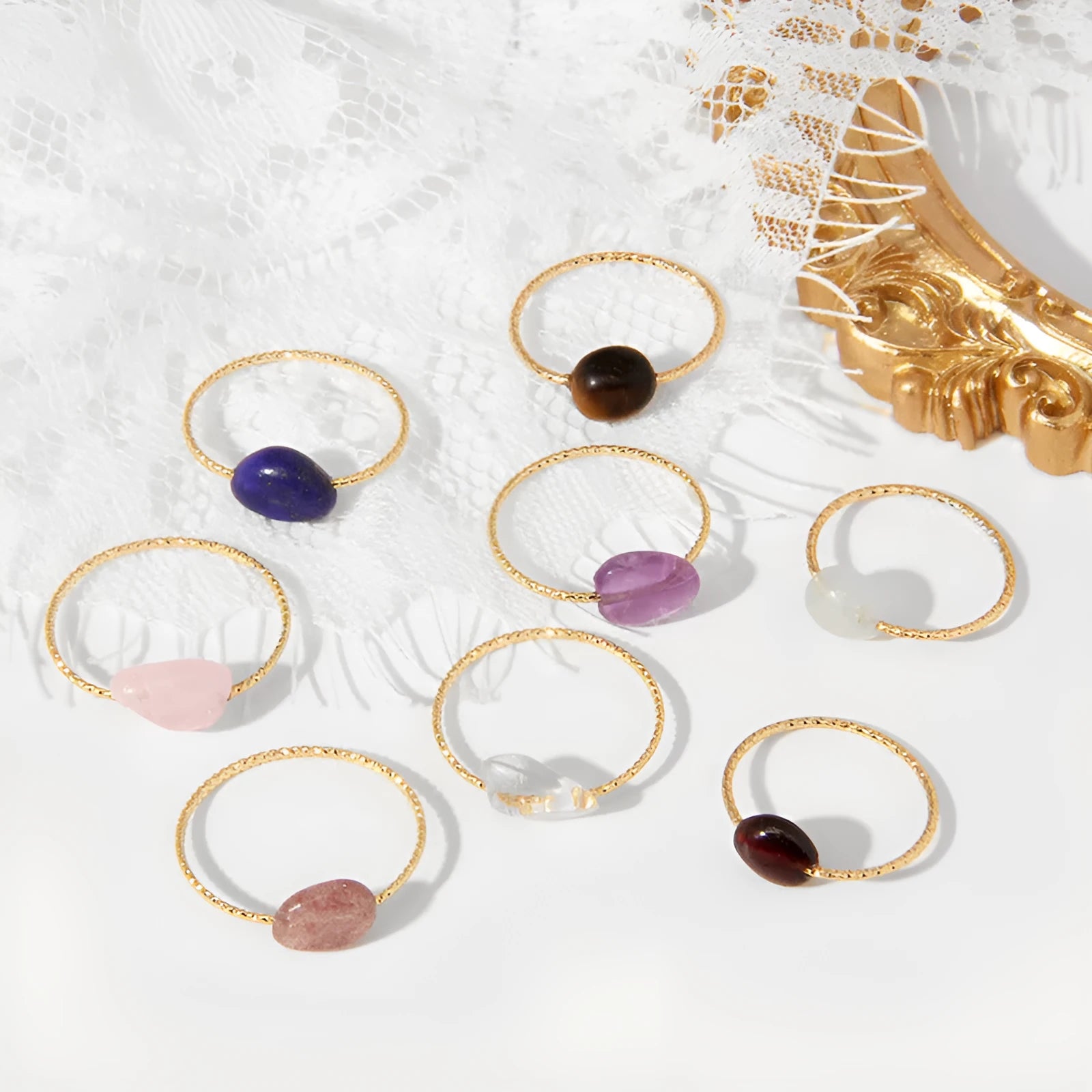 Geometric women's ring with coloured agate stone centrepiece in silver tone metal setting