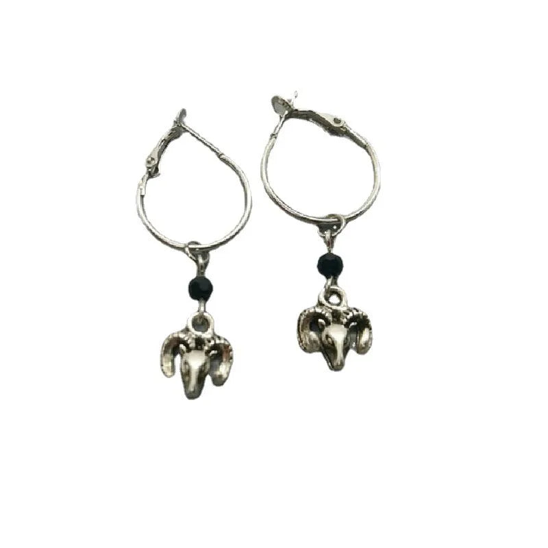Silver-colour round earrings with Tibetan antelope design for women