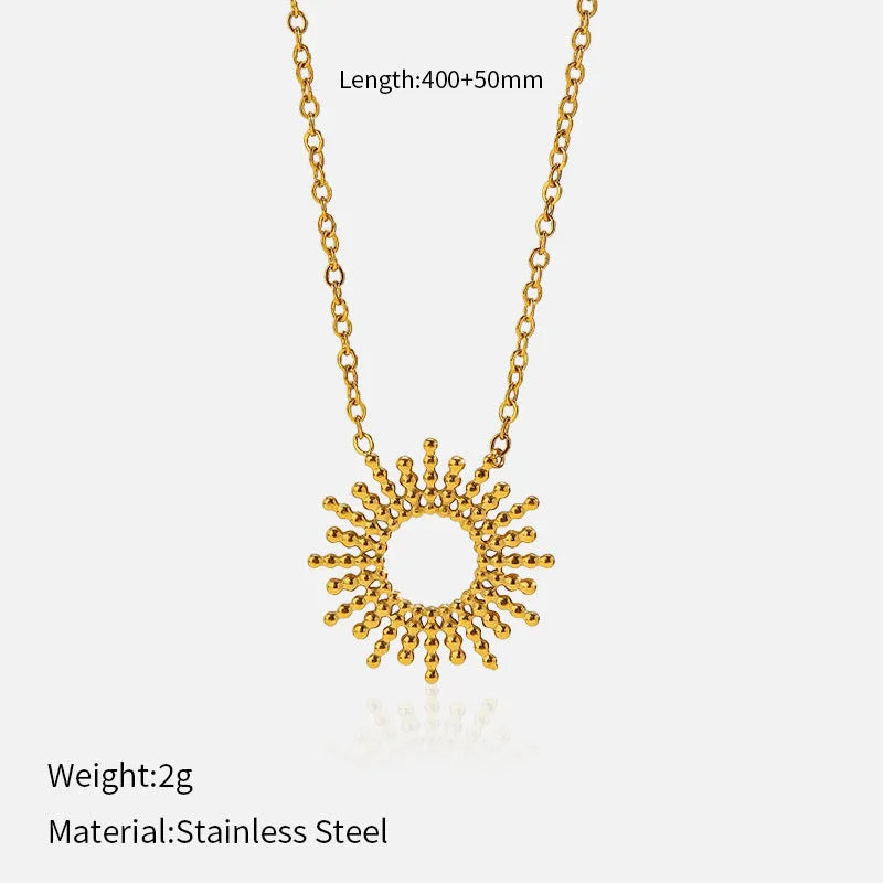 SUNFLOWER Series 14K gold necklace and bracelet set with geometric chain design on white background