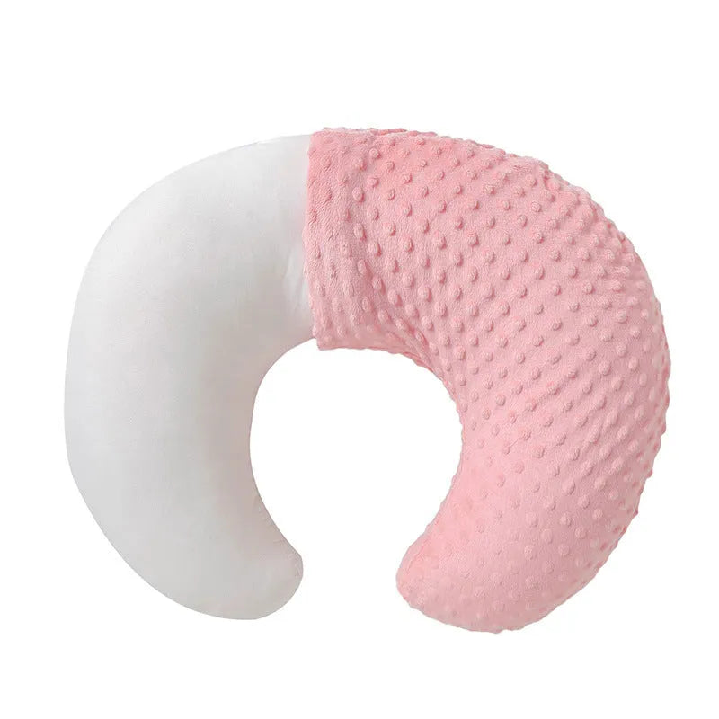M shaped nursing pillow with removable pillowcase for breastfeeding support and spill prevention