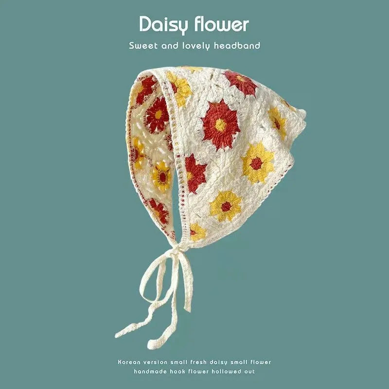 Cotton triangular headscarf with floral pattern in multiple colour options