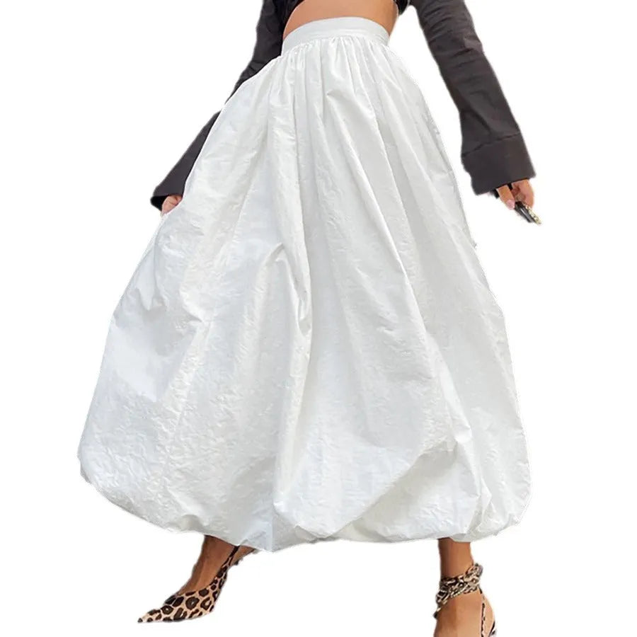 Women's solid colour cotton long skirt in black and white options with Asian sizing