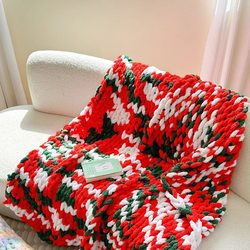 Striped chenille cover blanket 130x170cm in caramel mango colour