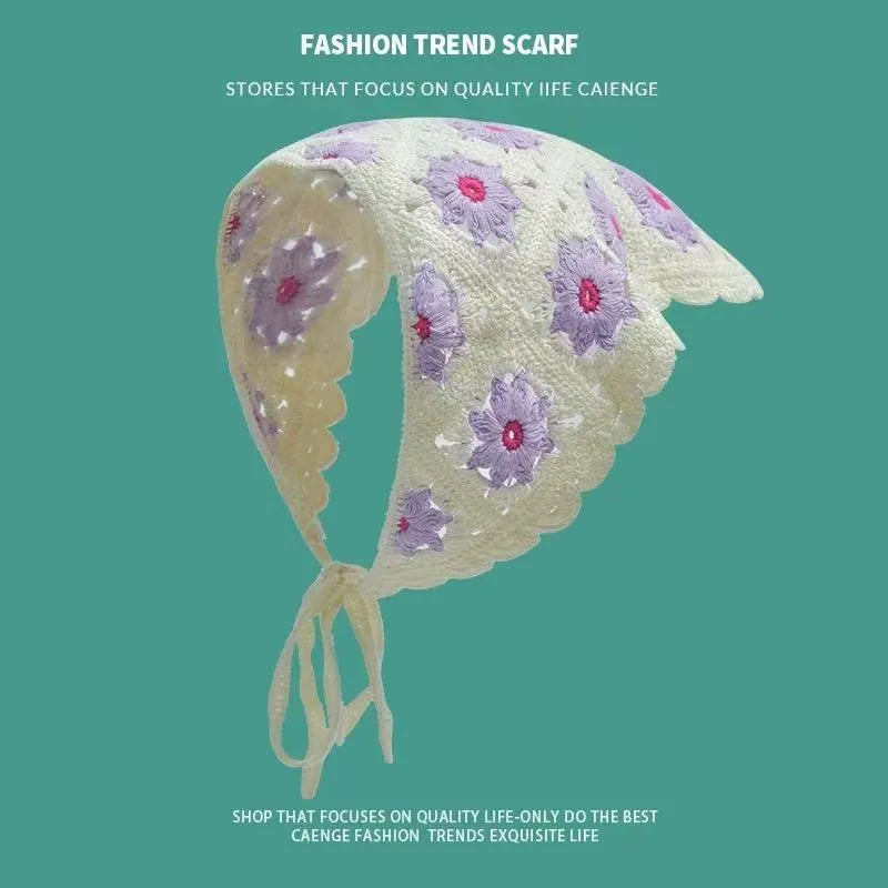 Cotton triangular headscarf with floral pattern in multiple colour options