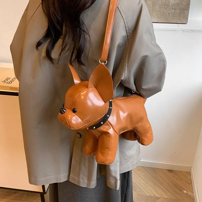 Jarre Aero Bull Doll satchel casual shoulder messenger bag in black with PU material, rivet details, and animal-shaped silhouette