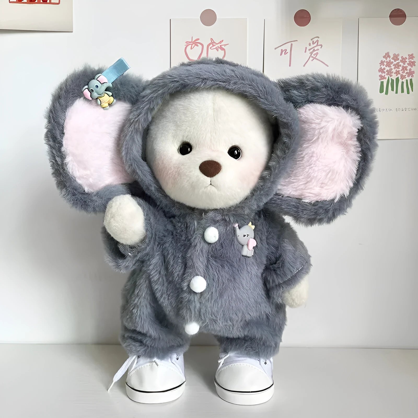 Grey elephant pattern plush jumpsuit for 30cm Lina bear doll costume