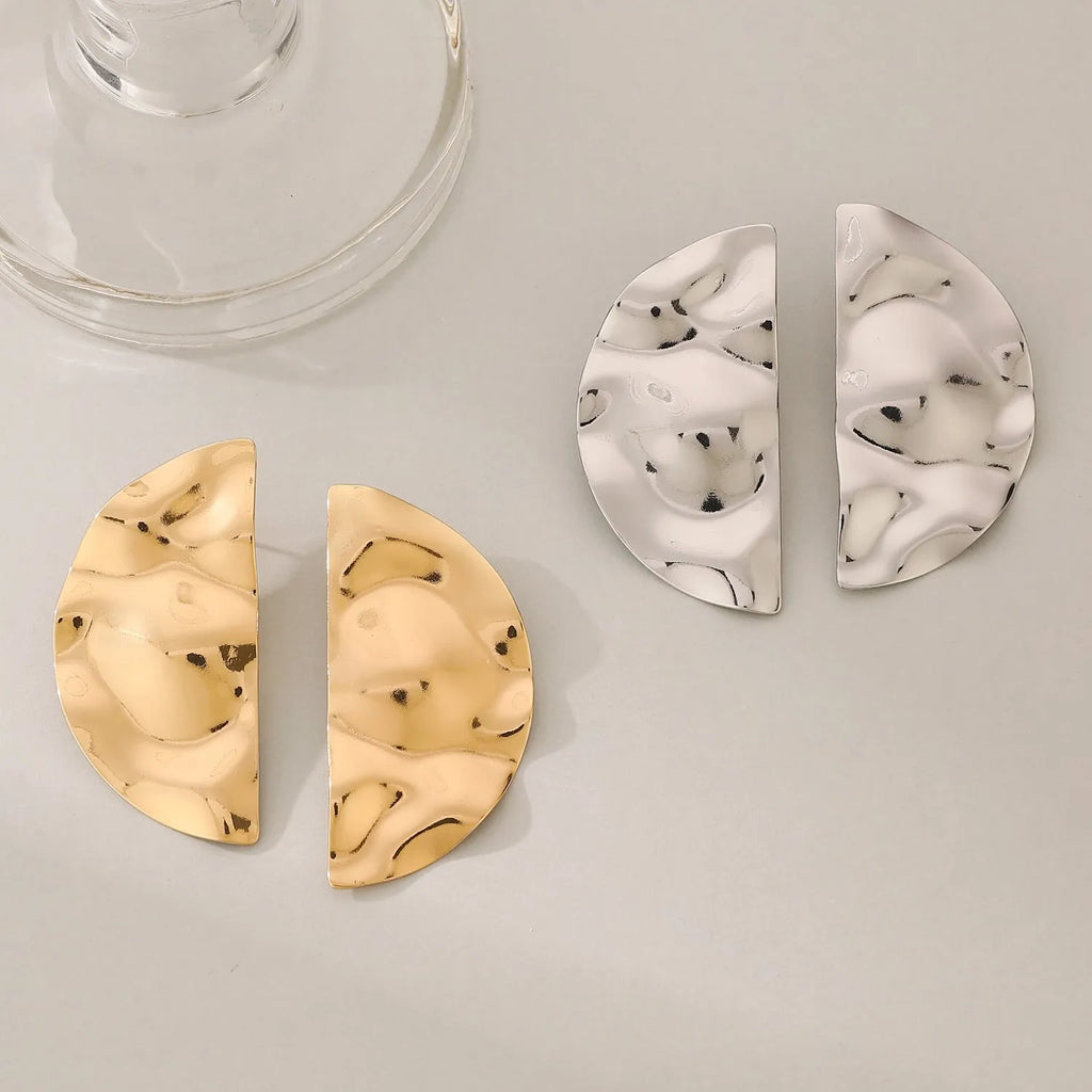 Alloy metal geometric stud earrings with electroplated finish, ellipse and quadrilateral shapes, retro cold scenery surface, 10 White K 2627 colour