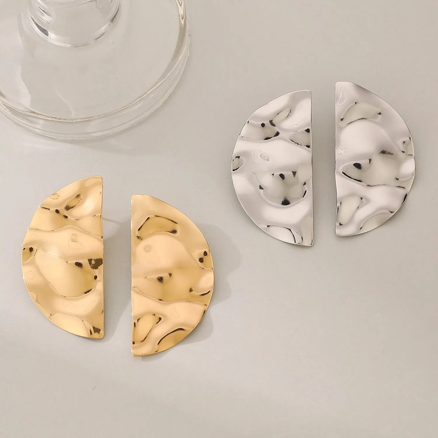 Alloy metal geometric stud earrings with electroplated finish, ellipse and quadrilateral shapes, retro cold scenery surface, 10 White K 2627 colour