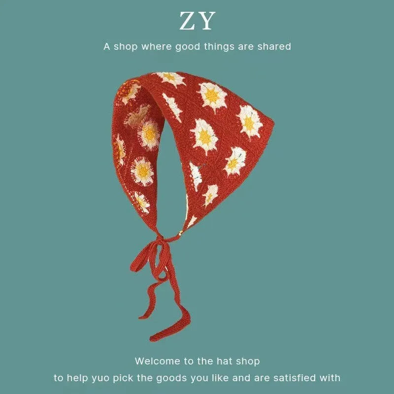 Cotton triangular headscarf with floral pattern in multiple colour options