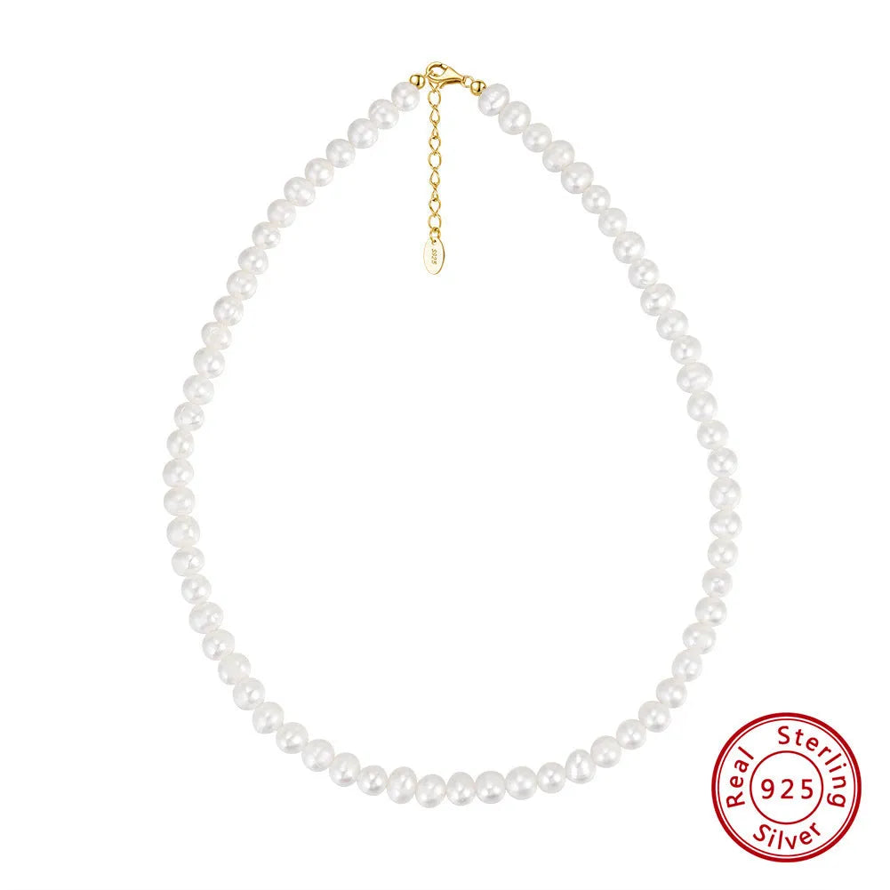 Adjustable women's necklace with natural freshwater pearls on sterling silver chain