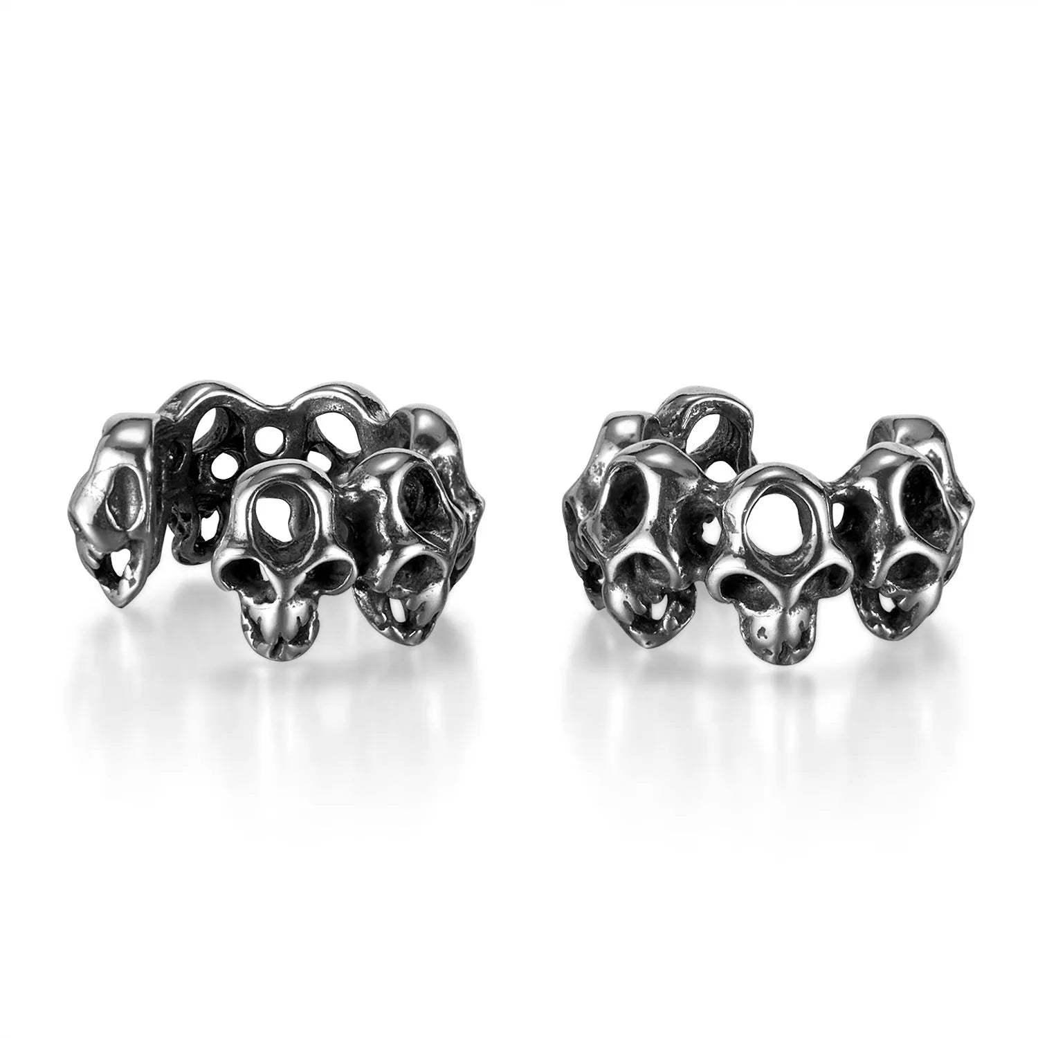 Stainless steel hollow skull earrings with clip backing in retro geometric design