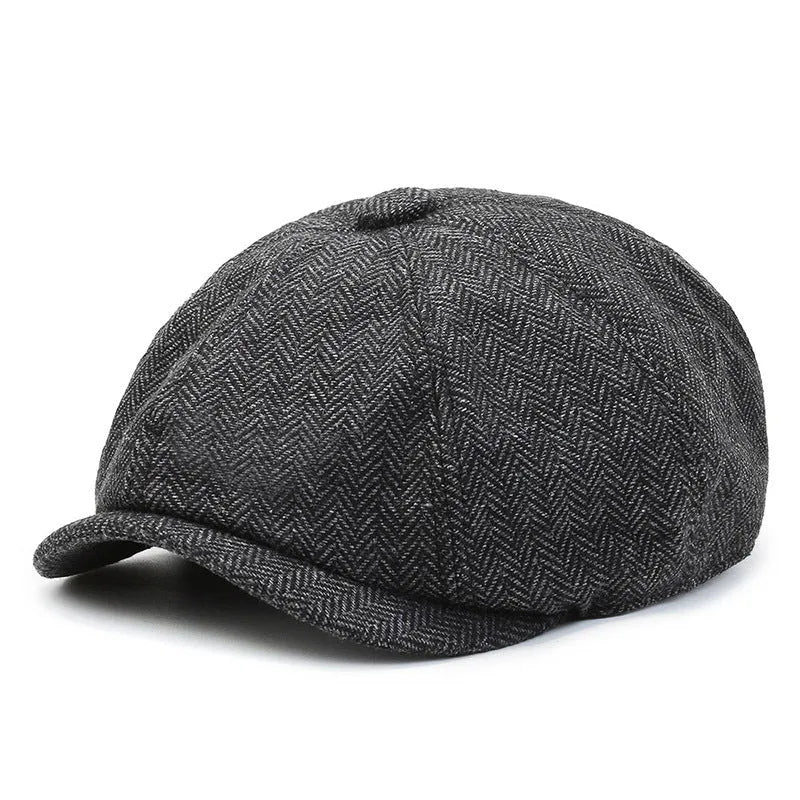 Herringbone peaked cap unisex summer polyester dome hat elastic 58-59cm black colour sunset outdoor