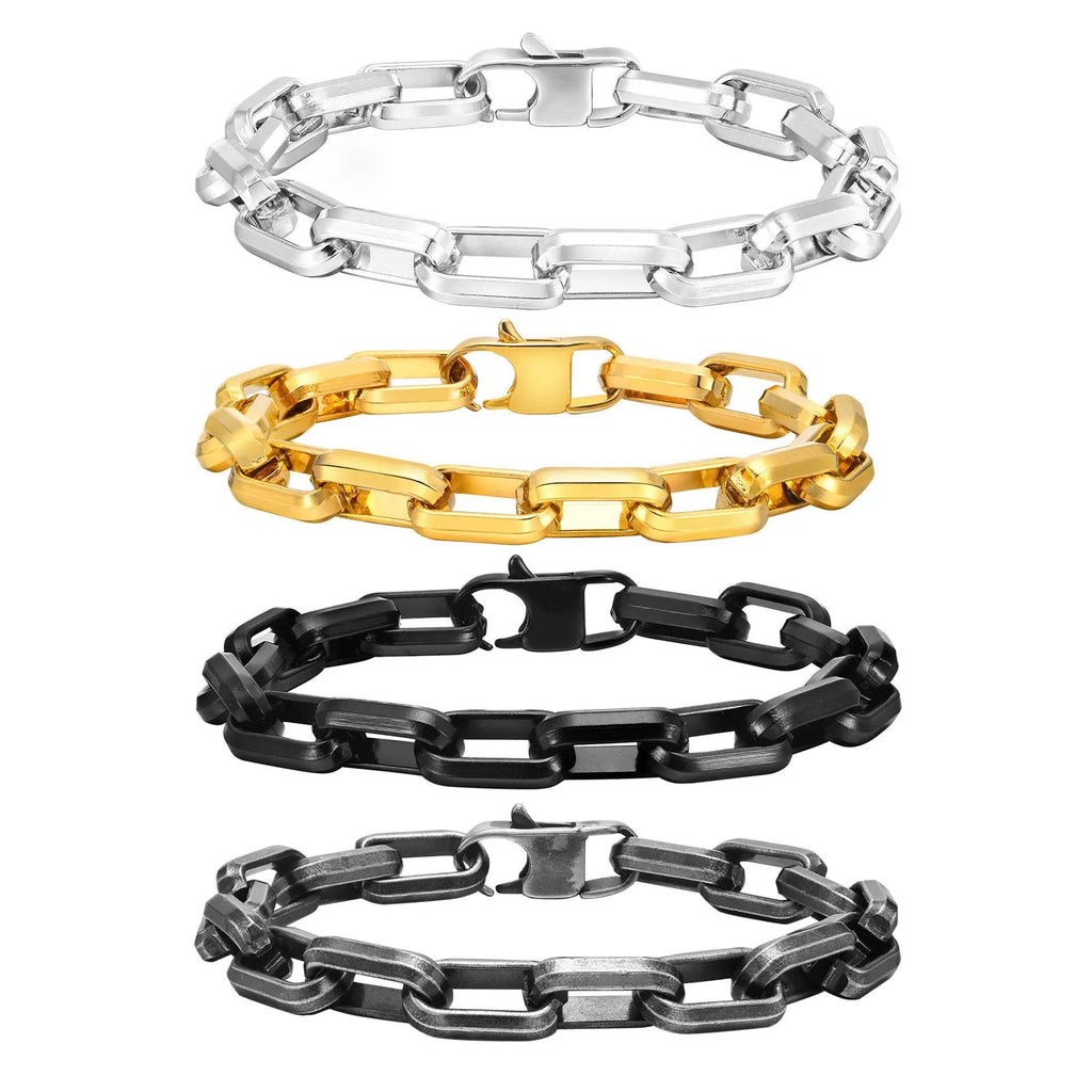 Titanium steel men's bracelet with square chain links in electroplated finish