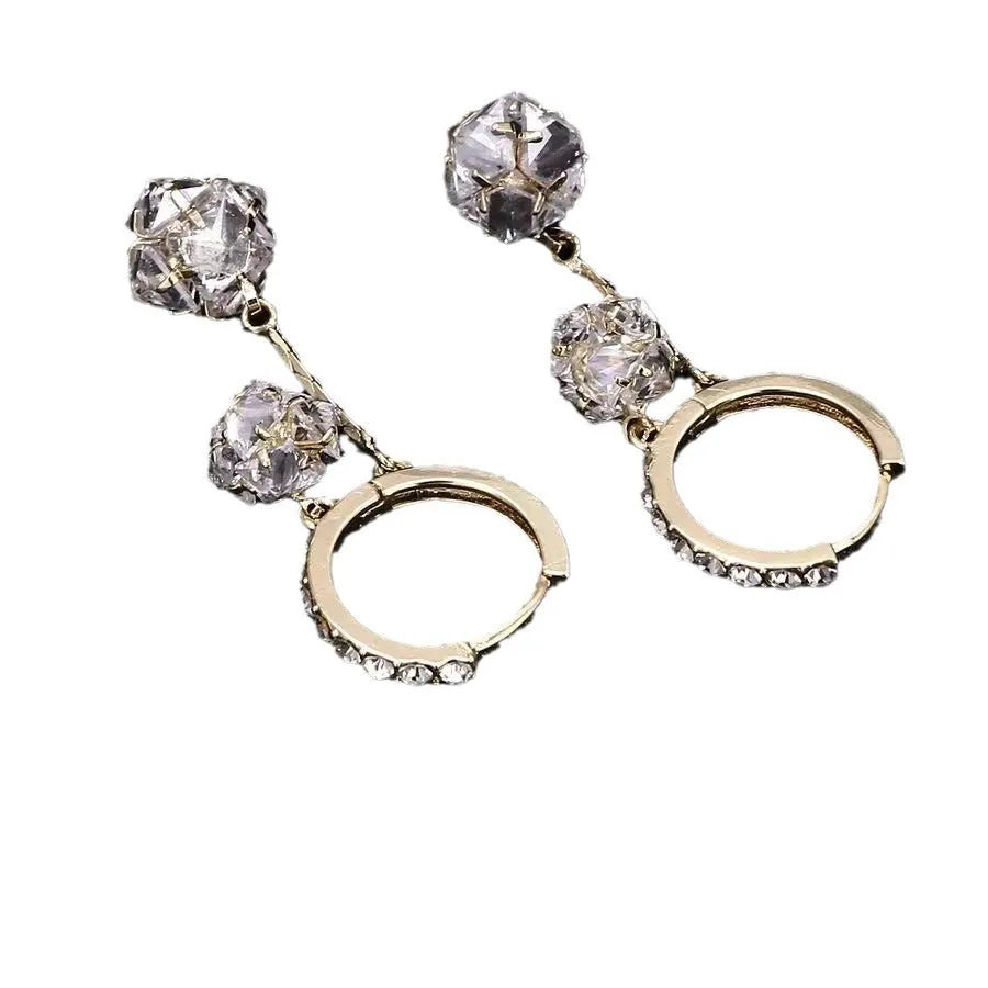 Silver balloon confession tassel earrings with rhinestone ball and drop shape design