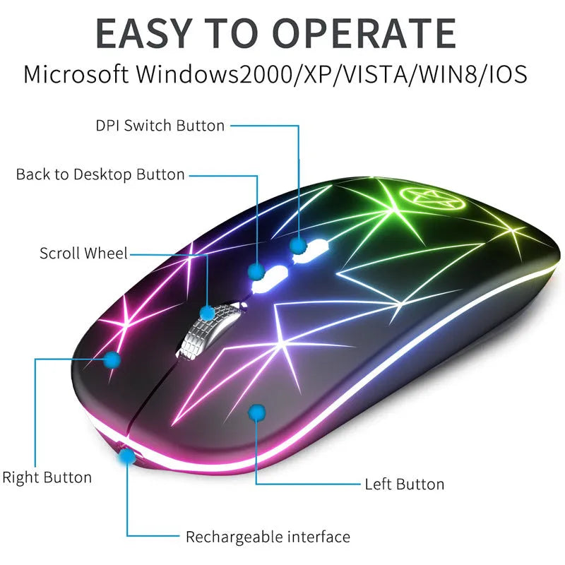 Wireless Bluetooth gaming mouse with metal scroll wheel and luminous charging indicator in compact design