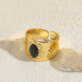 Chinese style geometric zircon ring with electroplated copper construction in antique horse eye black