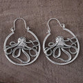Antique silver octopus earrings with retro animal design and zinc alloy construction