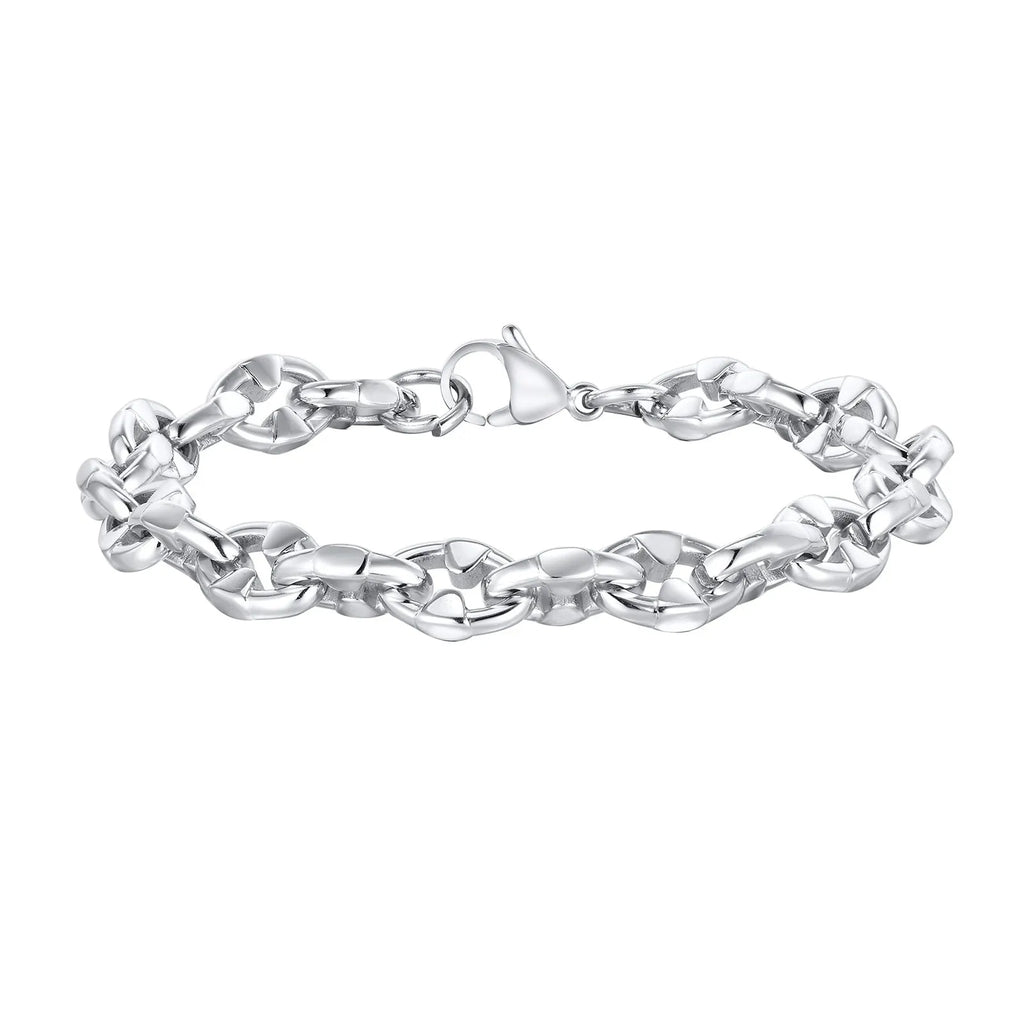 Stainless steel thick geometric chain bracelet in steel colour for men's hip hop fashion