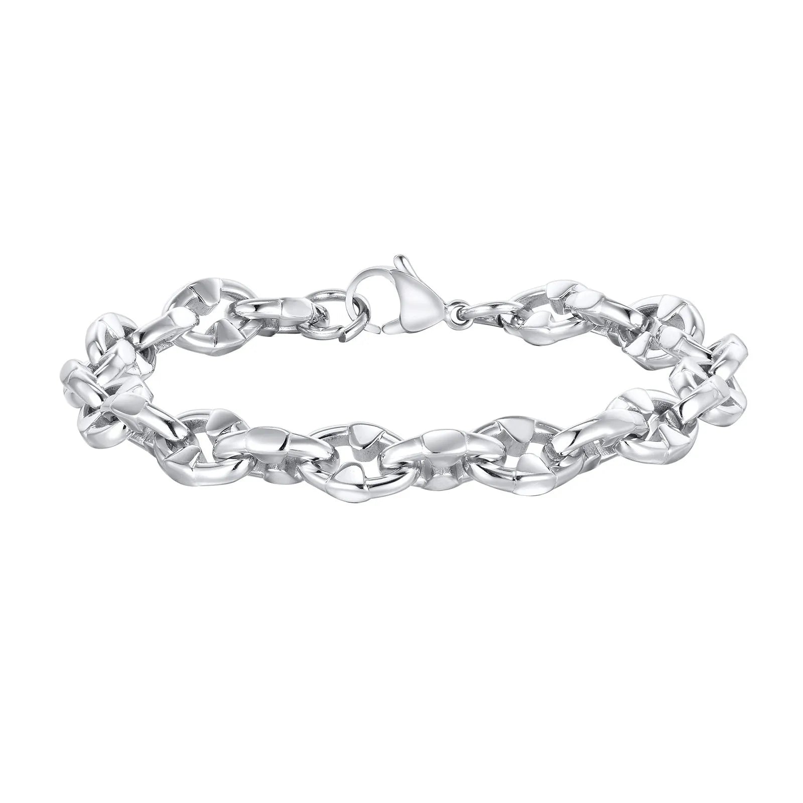 Stainless steel thick geometric chain bracelet in steel colour for men's hip hop fashion
