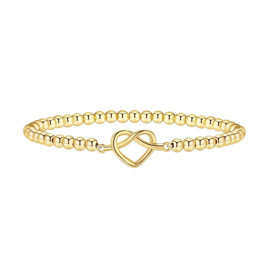 Women's adjustable stainless steel beaded bracelet in a simple geometric shape on a wrist.