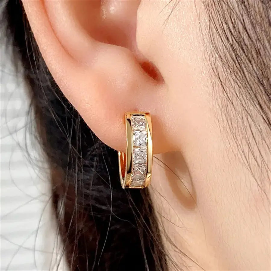 Geometric quadrilateral copper earrings for women in gold or silver finish