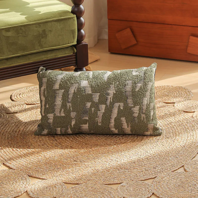 Yarn-dyed jacquard floral pattern cushion cover in 45x45cm size on a grey sofa.