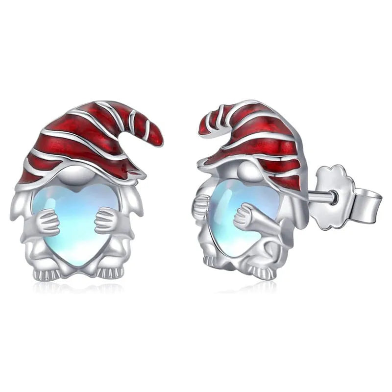 Women's white gold coloured Santa Claus heart earrings with electroplated finish on copper