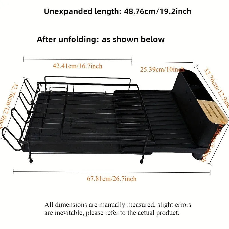 Retractable carbon steel kitchen dish rack for cutlery, knives, forks and cups