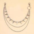 Silver metal pants chain with dark punk rivets measuring 115cm length