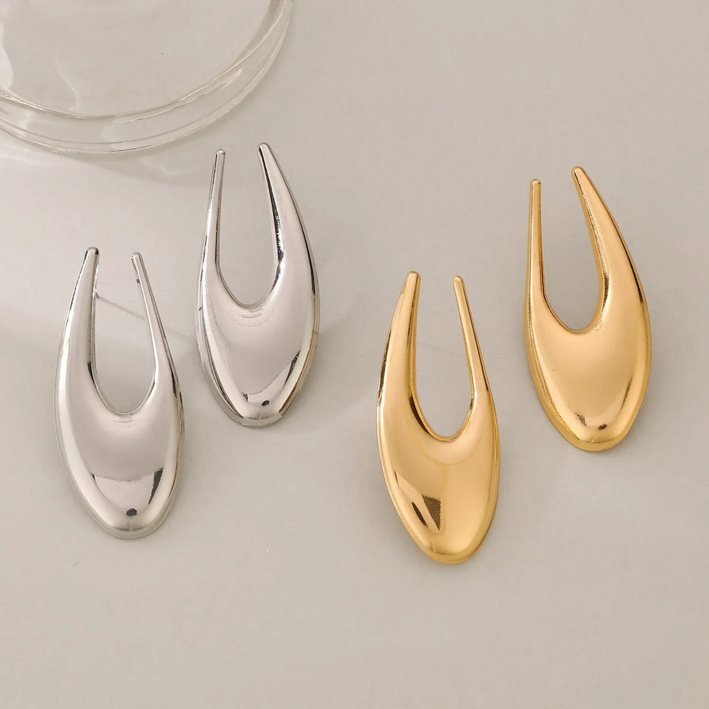 Alloy metal geometric stud earrings with electroplated finish, ellipse and quadrilateral shapes, retro cold scenery surface, 10 White K 2627 colour