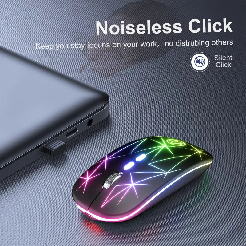 Wireless Bluetooth gaming mouse with metal scroll wheel and luminous charging indicator in compact design
