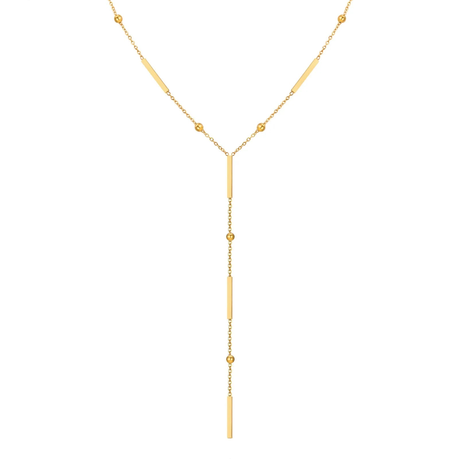Women's stainless steel gold electroplated geometric pendant necklace on display