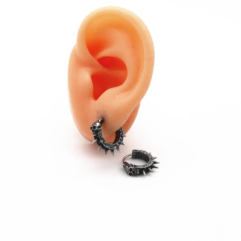 Alloy geometric motorcycle earrings with copper plastic accents in retro black