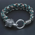 Stainless steel wolf head bracelet with Luen characters in camouflage colour