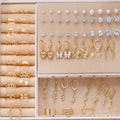 Geometric round pearl earrings in gold and yellow electroplated finishes, 108-piece alloy jewellery set