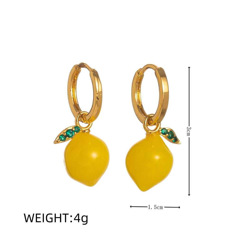 Gold plated copper earrings with a detailed blueberry charm, one of seven fruit and vegetable designs.