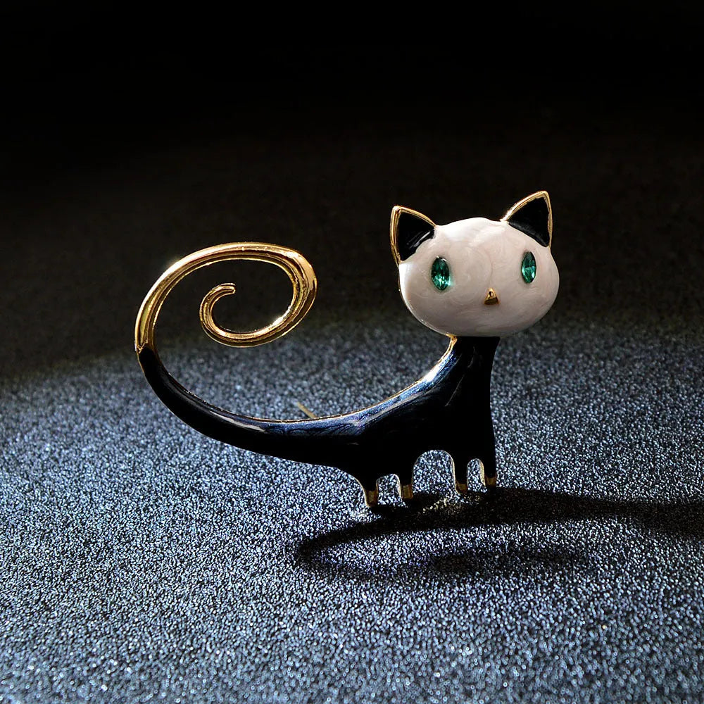 Personalised hand-painted cat tail brooch in alloy with orange and white colour options