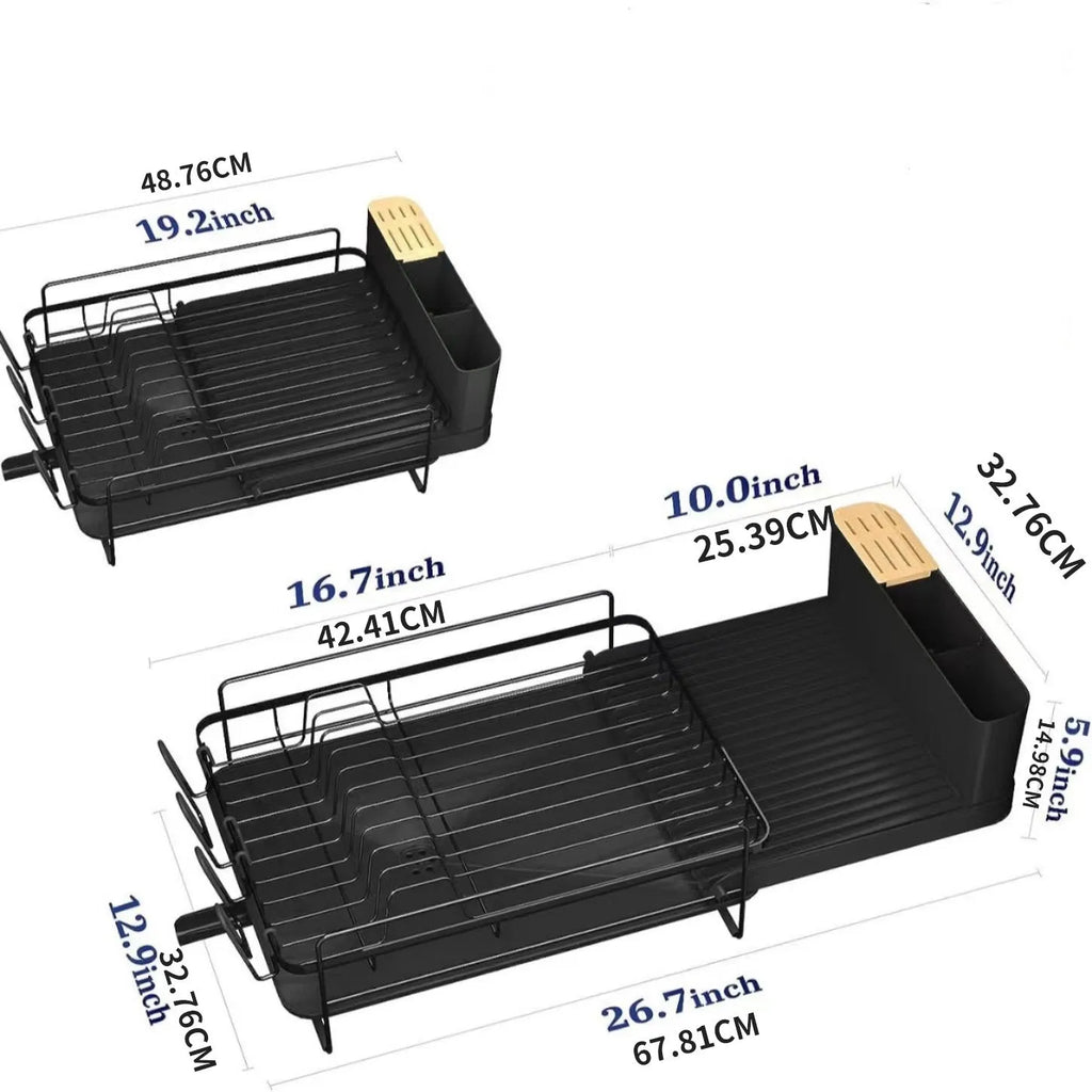 Retractable carbon steel kitchen dish rack for cutlery, knives, forks and cups