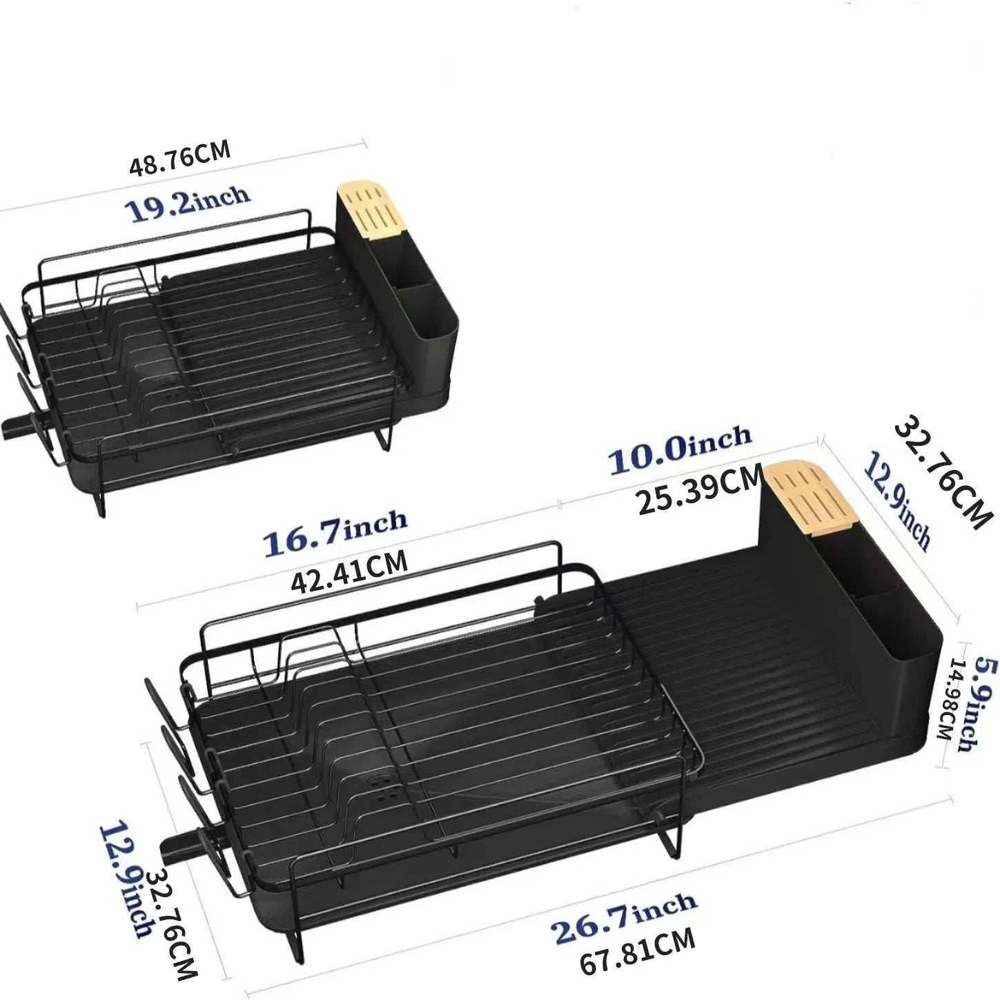 Retractable carbon steel kitchen dish rack for cutlery, knives, forks and cups