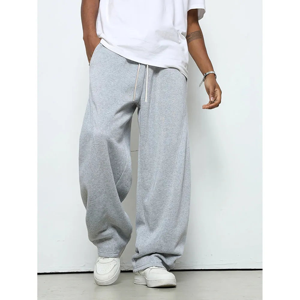 Men's straight-leg casual trousers in polyester with micro-elastic fabric and drawstring waist closure