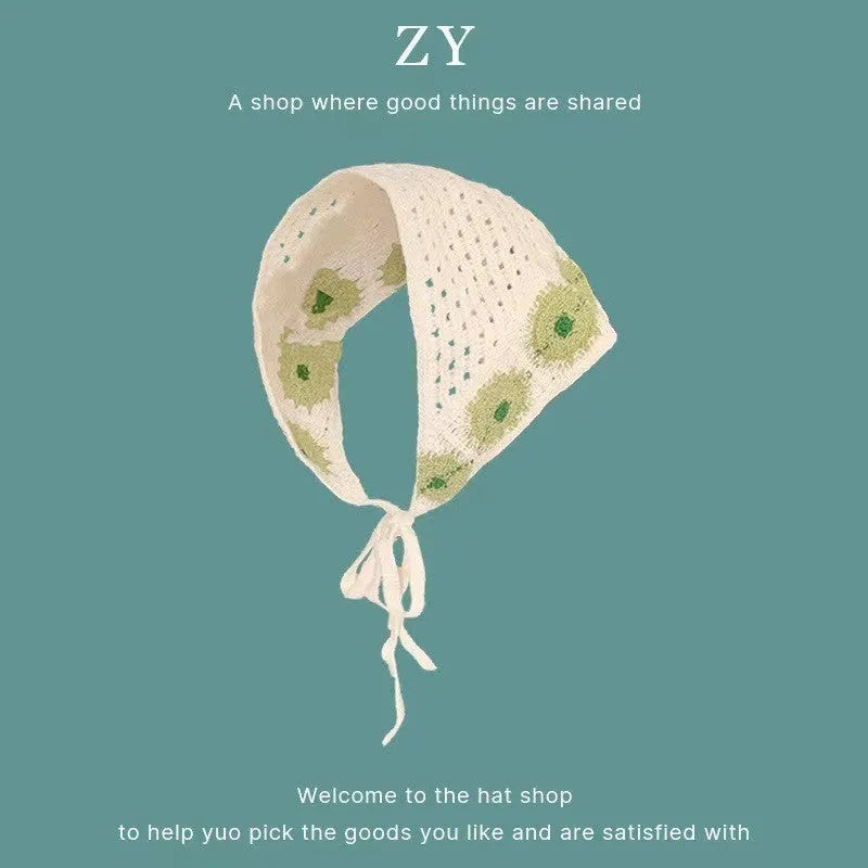 Cotton triangular headscarf with floral pattern in multiple colour options
