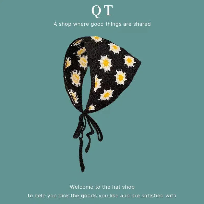 Cotton triangular headscarf with floral pattern in multiple colour options