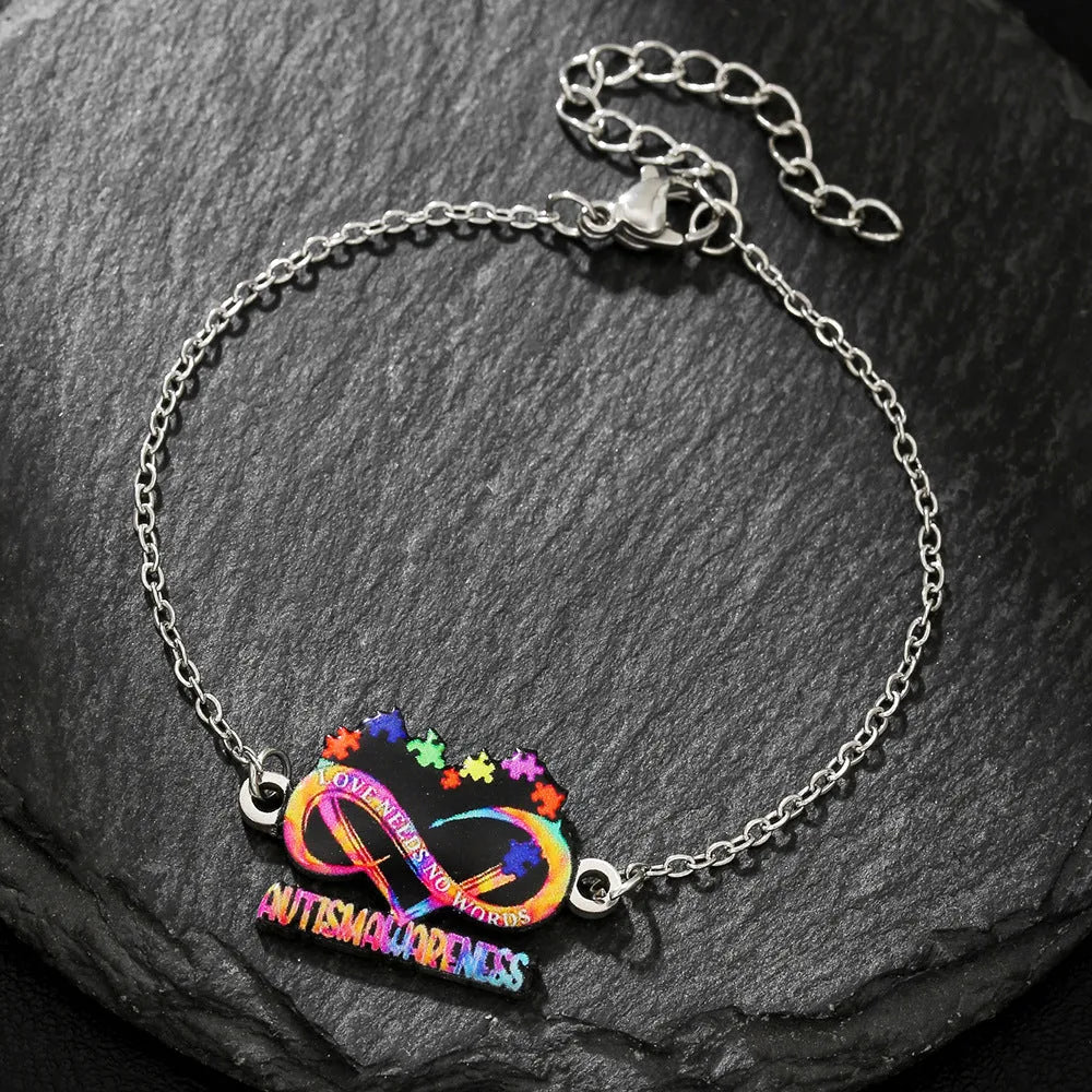 Stainless steel friendship necklace and bracelet set with inspirational colour printing