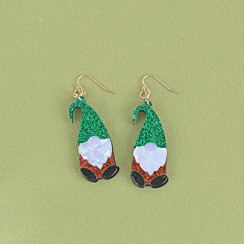 Cartoon Santa Claus acrylic earrings in red, green, and red-green hat styles for Christmas fashion