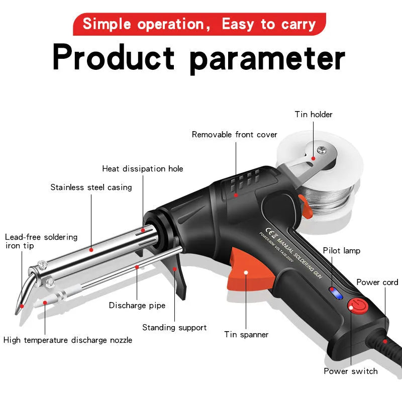 Black G102 soldering gun with integrated light for electronics repair, alloy construction