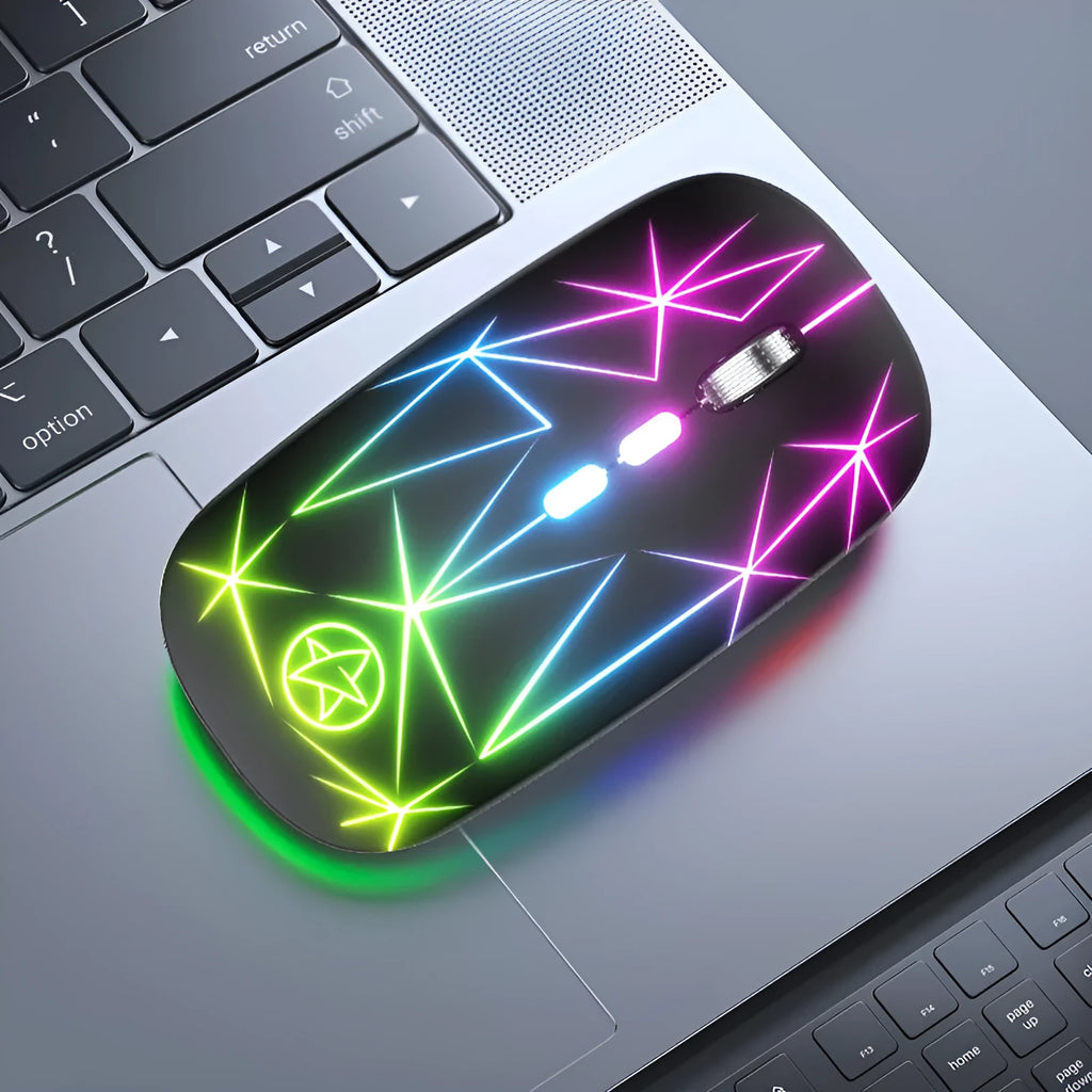 Wireless Bluetooth gaming mouse with metal scroll wheel and luminous charging indicator in compact design